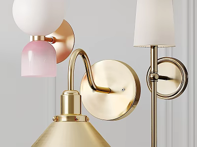 Elegant Modern Wall Lamps With Brass Bases And Glass Shades For Home Decor 3d model