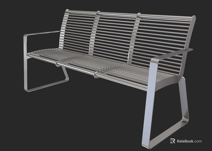 Modern Public Bench Featuring Metal Slats Armrests And Sturdy Outdoor Design 3d model 