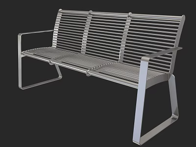 Modern Public Bench Featuring Metal Slats Armrests And Sturdy Outdoor Design 3d model