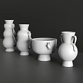 White Ceramic Vases With Unique Shapes Displayed On Dark Background Tabletop 3d model