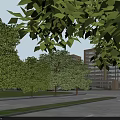 Modern Residential Buildings With Glass Curtain Walls Geometric Design Lush Greenery Trees And River