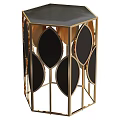 Modern Luxury Side Tables With Geometric Gold Metal Frames And Black Tabletops