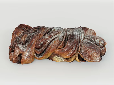 Freshly Baked Soft Rich Brown Sweet Twisted Bread Dusted With Powdered Sugar 3d model