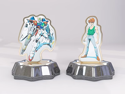 Anime Character Figurines With Mechanical Horse And Green Vest On Silver Base 3d model