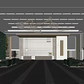 Modern Hotel Lobby With Unique Green Wave Chandelier And Perforated Decorative Wall