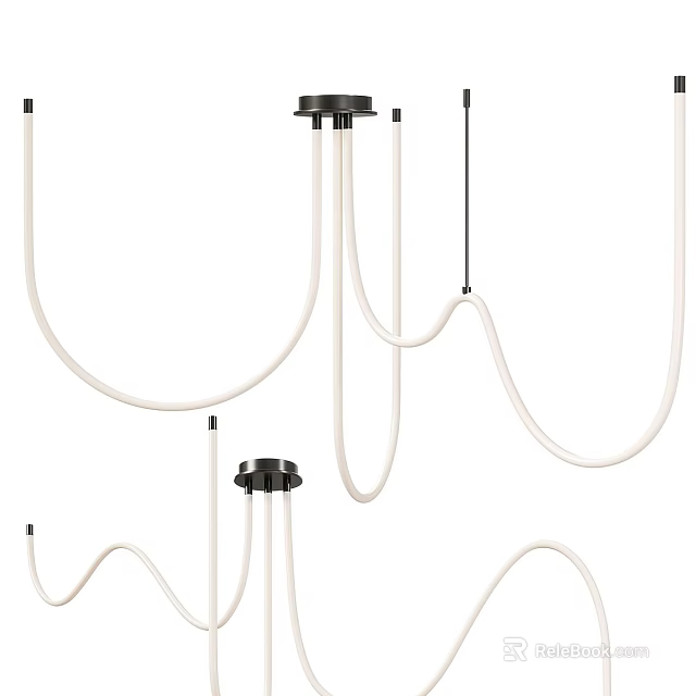 Modern Curved Chandelier Design With White Black Sleek Lines For Interior Lighting 3d model 