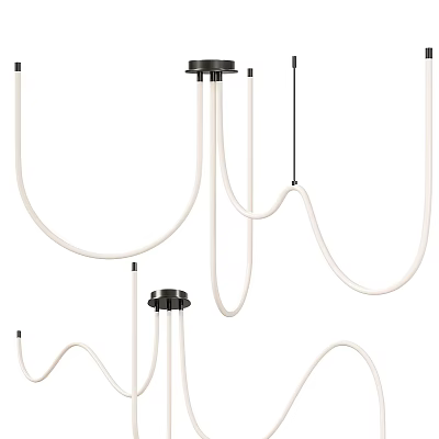 Modern Curved Chandelier Design With White Black Sleek Lines For Interior Lighting 3d model