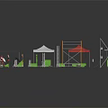 Scene Components Collection With Green Red Gray Modules Frames Tools And Boards 3d model