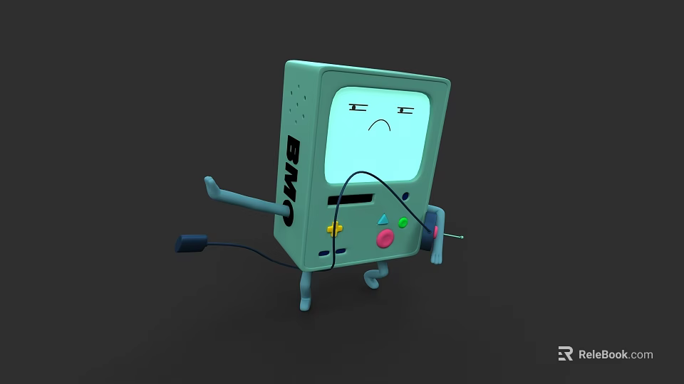 Cartoon Green TV Character With Sad Expression Arms And Legs For Game Movie 3d model 