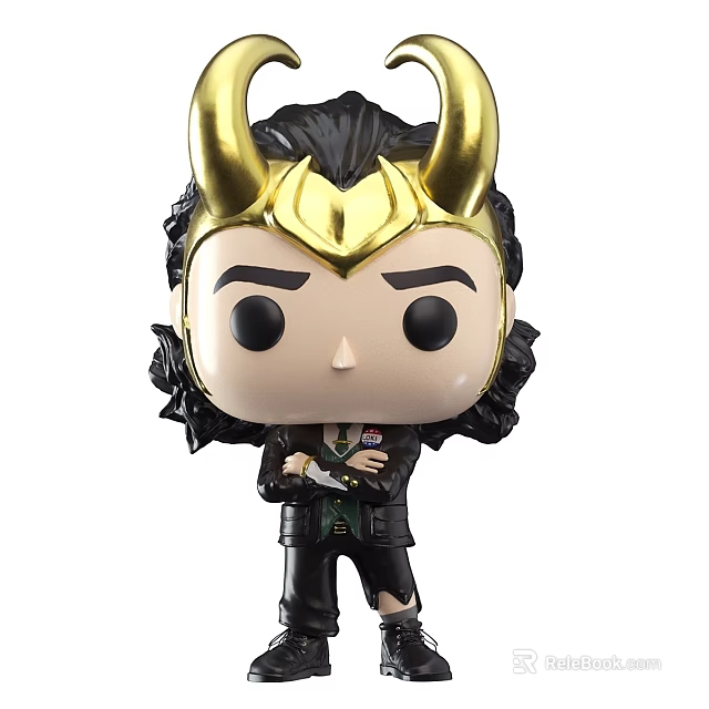 Loki Funko Pop Collectible Figure With Golden Horns Black Hair And Arms Crossed 3d model 