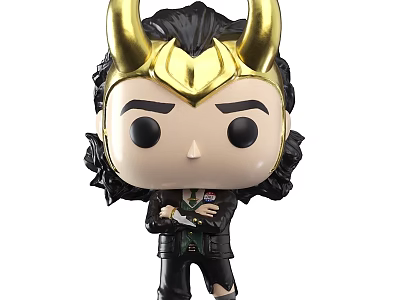 Loki Funko Pop Collectible Figure With Golden Horns Black Hair And Arms Crossed 3d model