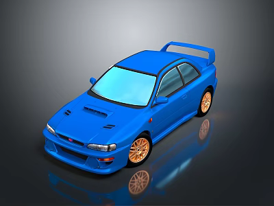 Blue Sporty Car With Rear Spoiler And Gold Alloy Wheels Design 3d model