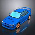 Blue Sporty Car With Rear Spoiler And Gold Alloy Wheels Design
