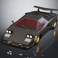 Classic Sports Car With Dark Body Red Interior Gold Wheels Square Headlights And Rear Spoiler