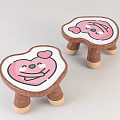 Cute Heart Shaped Sofa Stools with Pink Cartoon Patterns and Wooden Legs for Kids Room