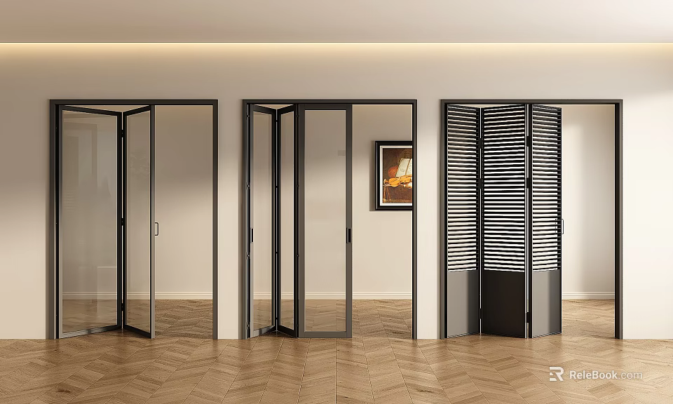 Modern Folding Doors With Glass And Louvered Design For Stylish Interior Living Space 3d model 