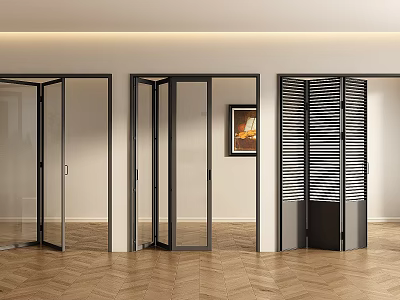 Modern Folding Doors With Glass And Louvered Design For Stylish Interior Living Space 3d model
