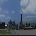 Industrial Factory Plant with Chimney Pipes Storage Tanks Buildings Under Blue Sky