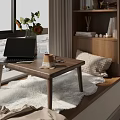 Cozy Bay Window Nook With Wooden Table Laptop Coffee Mug Sunflowers And Fur Rug