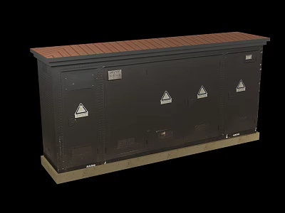 Public Utility Outdoor Equipment Cabinet With Brown Top And Warning Signs 3d model