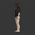 Woman In Gray T-shirt And Underwear Standing Barefoot Against Gray Background