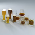 Assorted Wine Bottles and Glasses Display with Various Alcohol Beverage Types 3d model