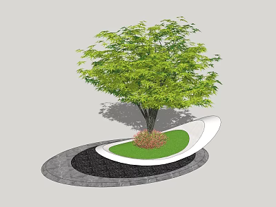 Modern Tree Pit Design With Green Tree Lawn Curved White Edge And Gray Paving 3d model