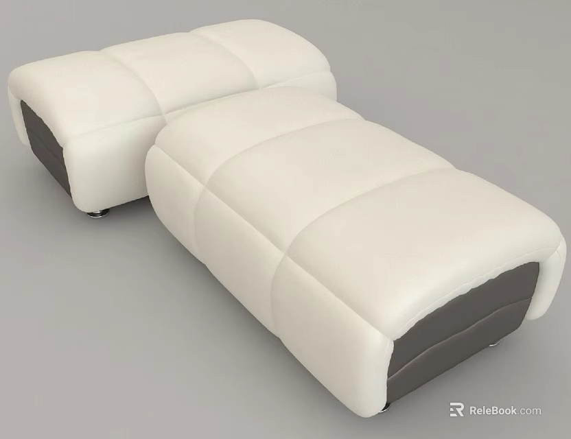 Modern White Leather Ottoman Two-Piece Set With Tufted Design Gray Accents 3d model 