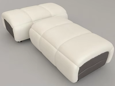 Modern White Leather Ottoman Two-Piece Set With Tufted Design Gray Accents 3d model