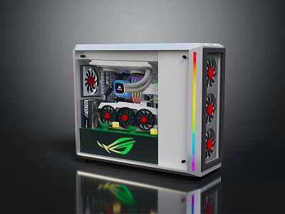 Gaming PC Case With Transparent Side Panel RGB Fans And Internal Components 3d model