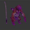 Humanoid Tiger Standing With Tattoos Carrying Swords And Long Blade Nearby