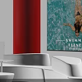 Red Sportswear Store Interior With White Seats And Female Customer Shopping Fitness Apparel