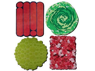 Stylish Shaped Rugs with Spiral Dots Textured Patterns in Red Green Hues 3d model