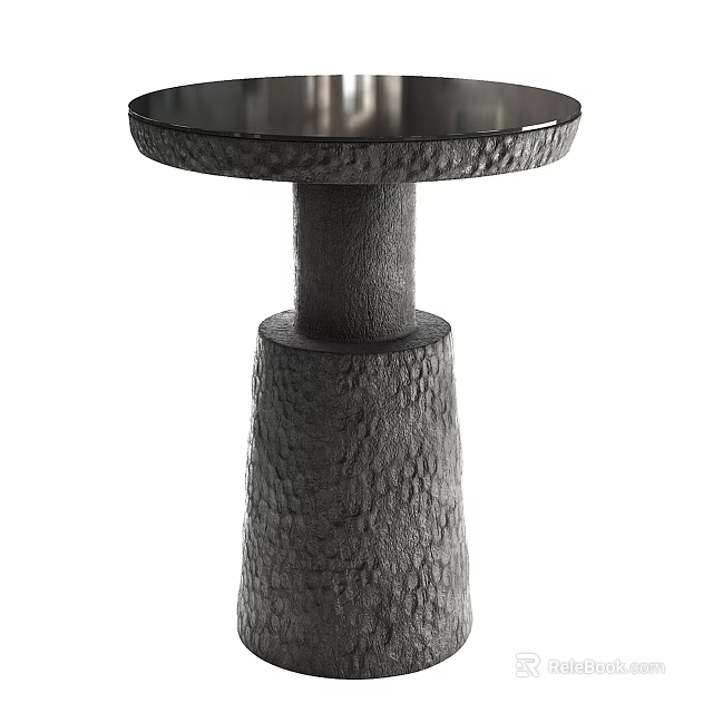 Modern Side Table with Round Glass Top and Textured Metal Pedestal Design 3d model 