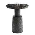 Modern Side Table with Round Glass Top and Textured Metal Pedestal Design