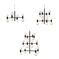 Modern Chandelier Design With Multiple White Spheres And Black Metal Frames 3d model
