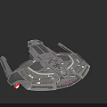 Futuristic Interstellar Spacecraft 3D Model With Detailed Structure And Red Thrusters
