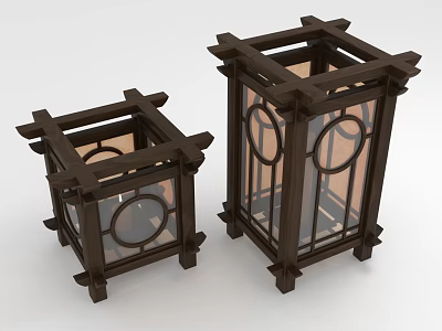 Chinese Style Wooden Lantern Furniture With Glass Panels And Circular Design In Two Sizes 3d model