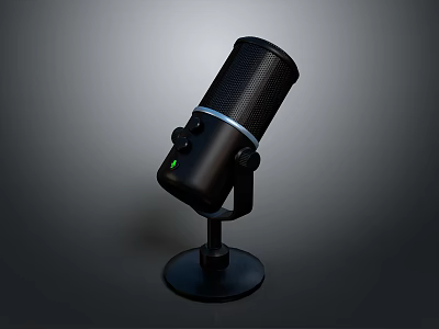 Black Desktop Microphone With Sleek Mesh Grille And Stable Base For Daily Use 3d model