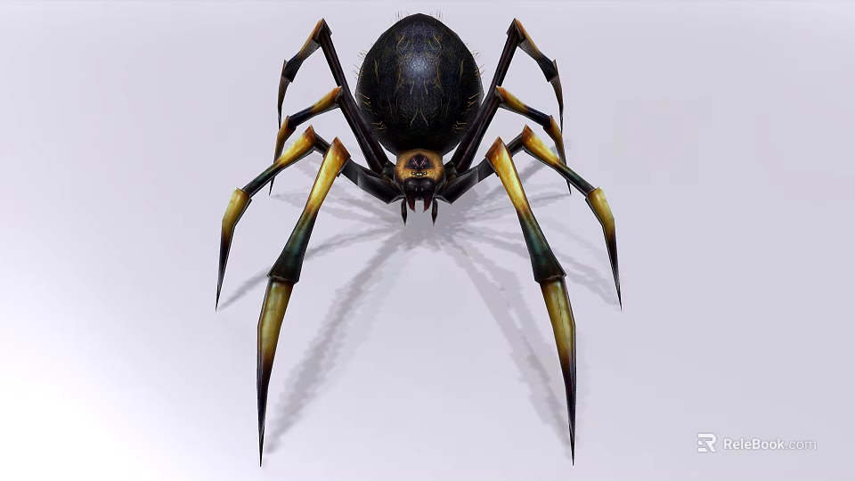 Realistic Reptile 3D Model With Black Body Yellow Legs And Spiky Fangs 3d model 