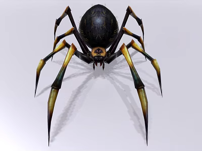 Realistic Reptile 3D Model With Black Body Yellow Legs And Spiky Fangs 3d model