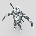 Futuristic Game Movie Character in Black Silver Armor with Blue Accents and Sword