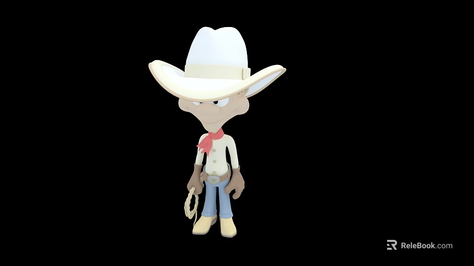 Animated Cowboy Character With White Wide Brim Hat Red Bandana And Lasso 3d model 