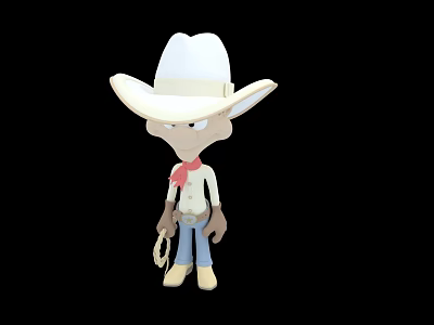 Animated Cowboy Character With White Wide Brim Hat Red Bandana And Lasso 3d model
