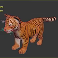 Stuffed Tiger Plush Toy With Orange Black Stripes Standing On Dark Reflective Surface