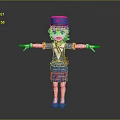 3D Game Movie Character With Green Hair Blue Uniform And White Gloves