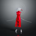Mythical Character In Red Qipao With White Hat Circular Rings Swords And Magical Creature