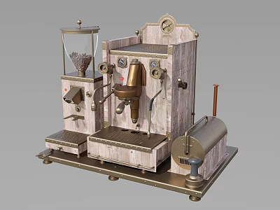 Vintage Kitchen Appliances With Wooden Metal Design Coffee Machine And Grinder 3d model