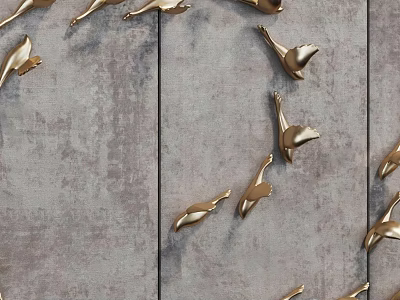 Gold Bird Shaped Metal Wall Decor For Modern Gray Wall Artistic Arrangement 3d model