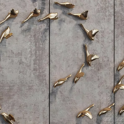Gold Bird Shaped Metal Wall Decor For Modern Gray Wall Artistic Arrangement 3d model